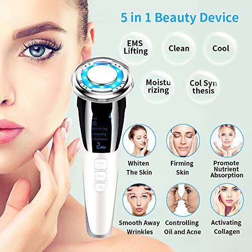 Maxjaa la Piel la Belleza del Dispositivo eléctrico del Cuidado de la Cara masajeador USB Dispositivo Recargable Cara tonificación 5 Modos 3 Niveles ccsme Caliente compresa fría led fotón Rojo AZ