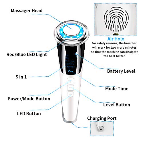Maxjaa la Piel la Belleza del Dispositivo eléctrico del Cuidado de la Cara masajeador USB Dispositivo Recargable Cara tonificación 5 Modos 3 Niveles ccsme Caliente compresa fría led fotón Rojo AZ
