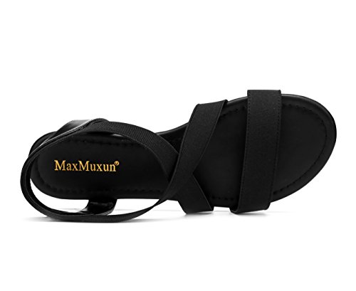 MaxMuxun Sandalias de Vestir Punta Redonda con Cordones Cruzados Negra Mujer Talla 37 EU