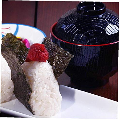 MaylFre Sopa De Plástico Negro Rojo Japonés del Cuenco De Arroz Japonés Tradicional Estilo De Miso Soup Bowl Textura Laca Tazón W/Tapa