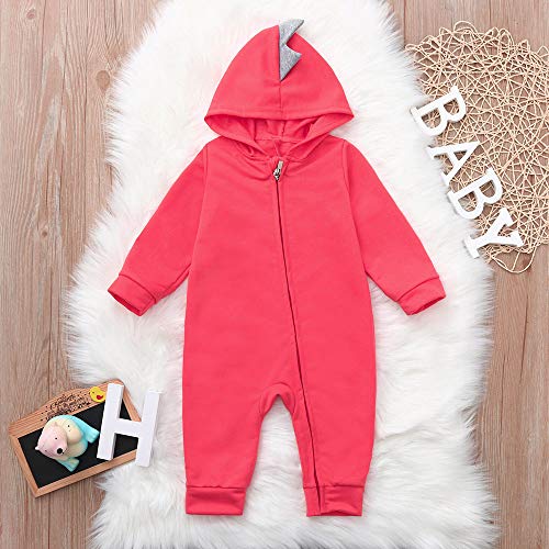 MAYOGO Ropa Bebe Dinosaurio Hooded Mono Manga Larga Invierno Mameluco de Cremallera Ropa Graciosa Bebe Ropa para Bebes Recien Nacidos Invierno Bodis Traje de Animales Pijama 8 Meses,0-18M