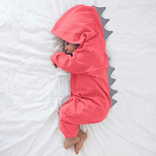 MAYOGO Ropa Bebe Dinosaurio Hooded Mono Manga Larga Invierno Mameluco de Cremallera Ropa Graciosa Bebe Ropa para Bebes Recien Nacidos Invierno Bodis Traje de Animales Pijama 8 Meses,0-18M