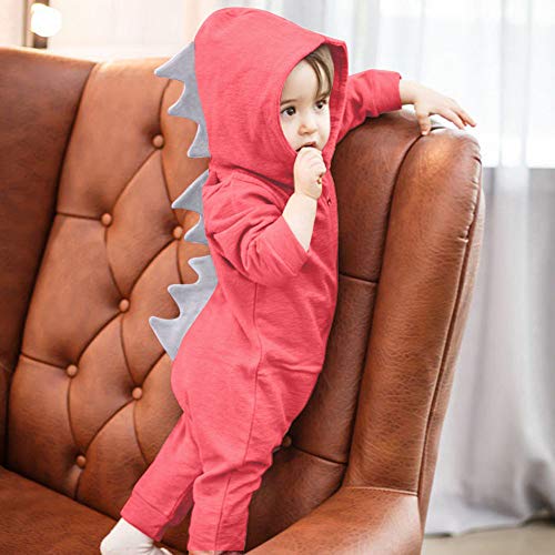 MAYOGO Ropa Bebe Dinosaurio Hooded Mono Manga Larga Invierno Mameluco de Cremallera Ropa Graciosa Bebe Ropa para Bebes Recien Nacidos Invierno Bodis Traje de Animales Pijama 8 Meses,0-18M