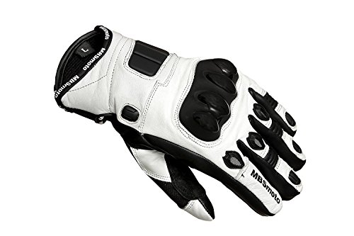 MBSmoto - Guantes de piel con protecciones para motocicletas, blanco, extra-large