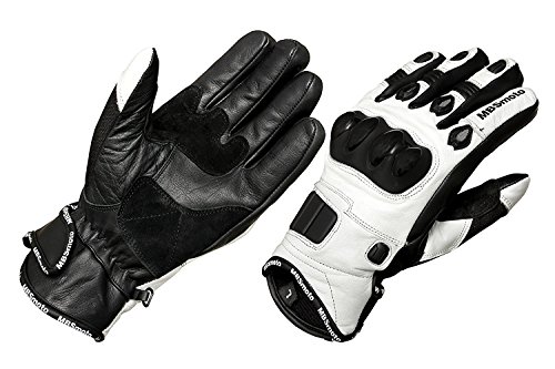 MBSmoto - Guantes de piel con protecciones para motocicletas, blanco, extra-large