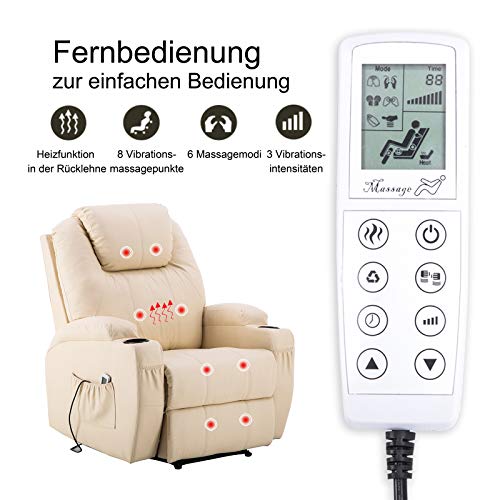MCombo 7061 - Sillón de masaje eléctrico con función de vibración, color crema