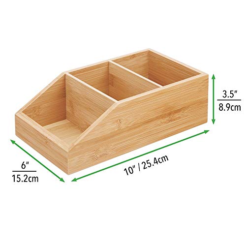 mDesign Caja organizadora grandes de madera de bambú – Organizador de escritorio abierto con 3 compartimentos – Caja de madera ecológica para blocs de notas, clips y demás – color natural