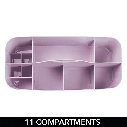 mDesign Cesta de Ducha con 11 Compartimentos – Caja con asa portátil en plástico para Productos de Belleza – Organizador para baño Extragrande para brochas de Maquillaje, pintaúñas y más – Lila