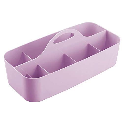 mDesign Cesta de Ducha con 11 Compartimentos – Caja con asa portátil en plástico para Productos de Belleza – Organizador para baño Extragrande para brochas de Maquillaje, pintaúñas y más – Lila