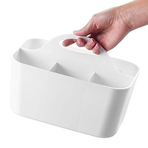 mDesign cesta organizadora con 4 compartimentos para accesorios bebe - Cesta plástico provista de asa para un cómodo transporte - Color blanco