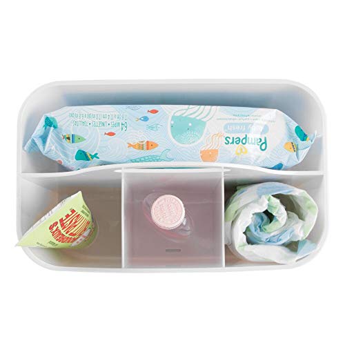 mDesign cesta organizadora con 4 compartimentos para accesorios bebe - Cesta plástico provista de asa para un cómodo transporte - Color blanco