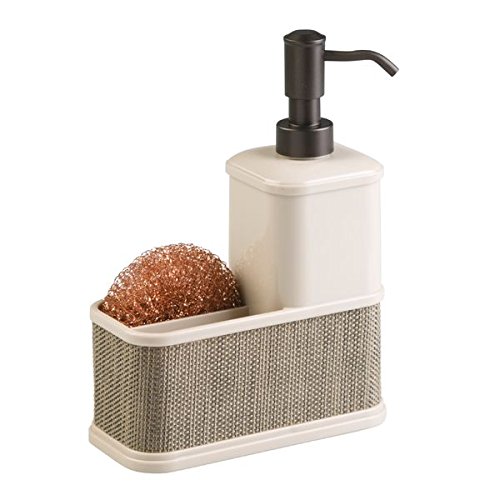 mDesign Dispensador de jabón recargable - Dosificador de jabón líquido - Con porta esponja - Color champaña