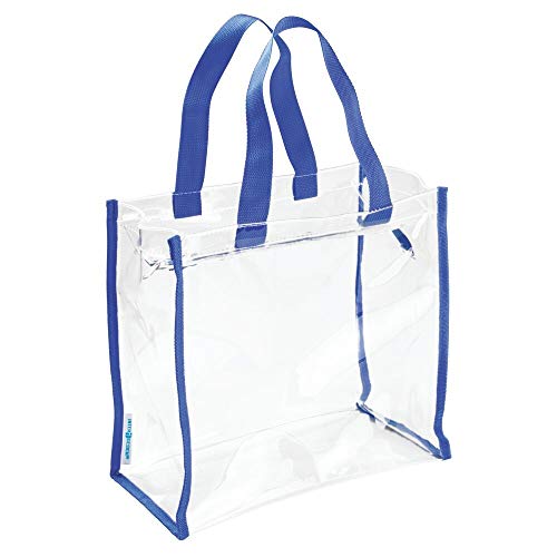 mDesign Juego de 2 bolsos de viaje para accesorios – Práctica bolsa de playa o neceser para productos de belleza y cosméticos – Moderna bolsa multiusos de plástico PVC – transparente/azul