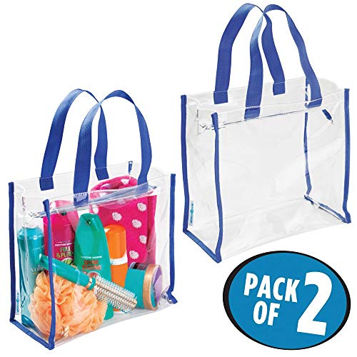mDesign Juego de 2 bolsos de viaje para accesorios – Práctica bolsa de playa o neceser para productos de belleza y cosméticos – Moderna bolsa multiusos de plástico PVC – transparente/azul