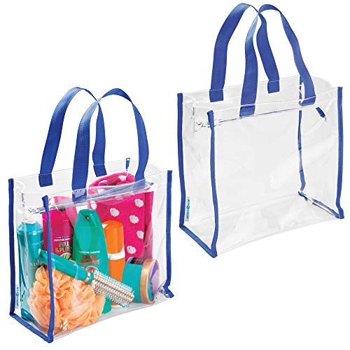 mDesign Juego de 2 bolsos de viaje para accesorios – Práctica bolsa de playa o neceser para productos de belleza y cosméticos – Moderna bolsa multiusos de plástico PVC – transparente/azul