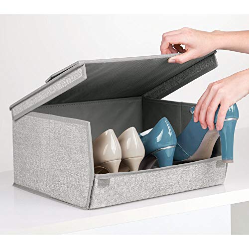 mDesign Juego de 2 cajas para zapatos de fibra sintética (grande) – Cajas apilables con ventana, cierre adhesivo y tapa abatible – Prácticas cajas organizadoras para armarios y estanterías – gris