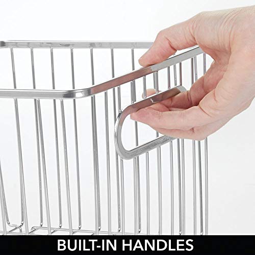 mDesign Juego de 2 cestas de almacenaje en metal con asas integradas – Caja organizadora pequeña con atractivo diseño de alambre – Ideal como organizador de baño para cosméticos – plateado