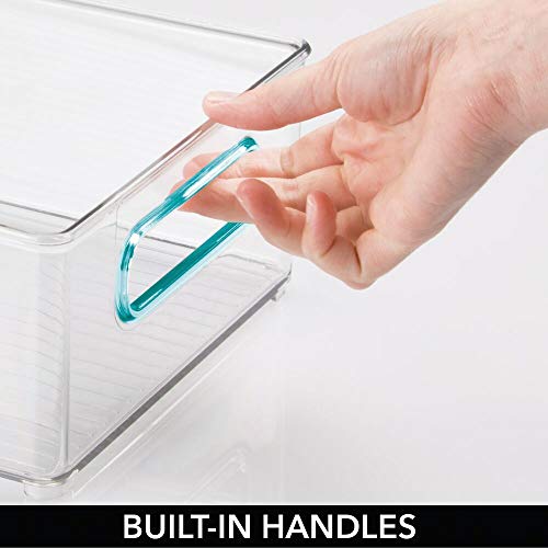 mDesign Juego de 2 cestas organizadoras para el cuarto del bebé – Amplio contenedor plástico con prácticas asas – Caja para juguetes, peluches o pañales en plástico libre de BPA – transparente/azul