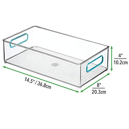 mDesign Juego de 2 cestas organizadoras para el cuarto del bebé – Amplio contenedor plástico con prácticas asas – Caja para juguetes, peluches o pañales en plástico libre de BPA – transparente/azul