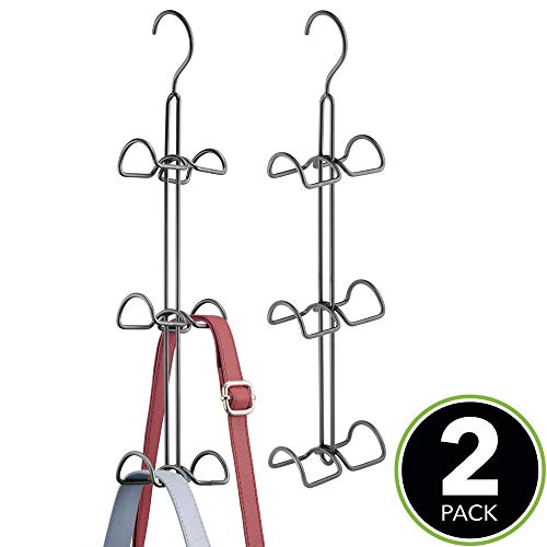 mDesign Juego de 2 colgadores de ropa multiusos – Percheros metálicos dobles para ordenar armarios y ahorrar espacio – Organizador de bolsos, chaquetas, pañuelos, accesorios y mochilas – gris oscuro