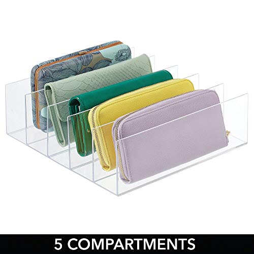 mDesign Juego de 2 Soportes para Carteras – Práctico Expositor de plástico para Bolsos de Mano, monederos, billeteros, etc. – Organizador de Bolsos con 5 Ranuras – Transparente