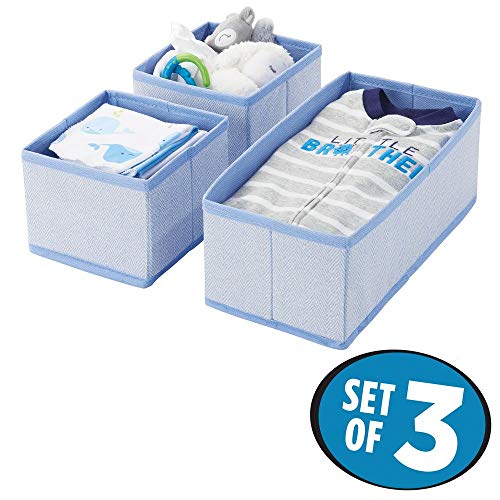 mDesign Juego de 3 cajas organizadoras – Cestas de tela transpirables con diseño de espiga para pañales, baberos, etc. – Versátiles organizadores de cajones para habitación infantil – azul