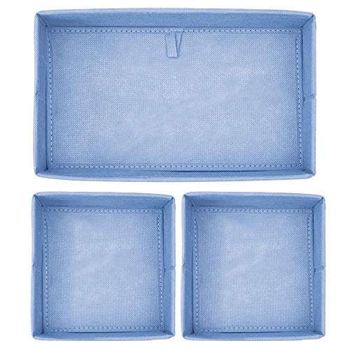 mDesign Juego de 3 cajas organizadoras – Cestas de tela transpirables con diseño de espiga para pañales, baberos, etc. – Versátiles organizadores de cajones para habitación infantil – azul