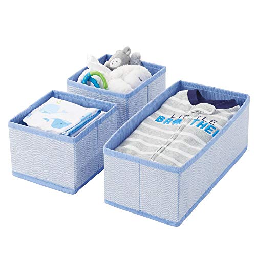 mDesign Juego de 3 cajas organizadoras – Cestas de tela transpirables con diseño de espiga para pañales, baberos, etc. – Versátiles organizadores de cajones para habitación infantil – azul