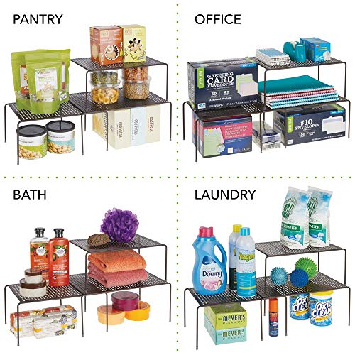 mDesign Juego de 3 estanterías metálicas para armarios de cocina – Práctica estantería de cocina para crear más espacio de almacenaje – Baldas de cocina extensibles de metal – color bronce