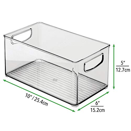 mDesign Juego de 4 cajas organizadoras con asas integradas – Caja de almacenaje para utensilios de cocina, baño o material de oficina – Organizador de escritorio en plástico – gris/transparente