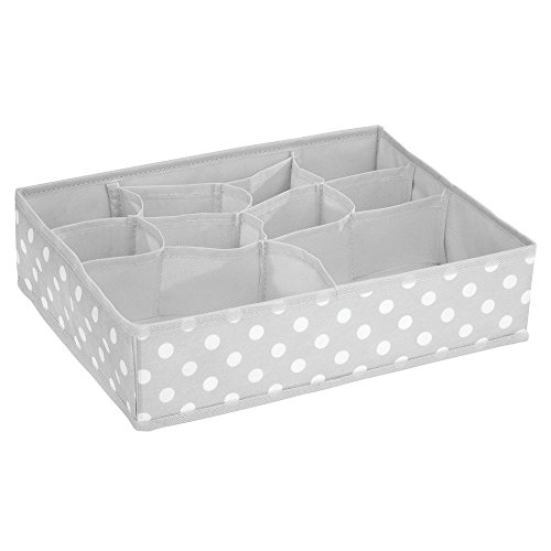 mDesign Juego de 4 organizadores para armarios de tela – Separadores de cajones con 13 compartimentos – Organizadores de cajones para ropa, cosméticos, pañales, pañuelos o lociones – gris/blanco