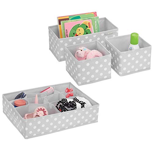 mDesign Juego de 4 organizadores para armarios de tela – Separadores de cajones con 13 compartimentos – Organizadores de cajones para ropa, cosméticos, pañales, pañuelos o lociones – gris/blanco