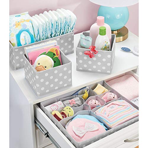 mDesign Juego de 4 organizadores para armarios de tela – Separadores de cajones con 13 compartimentos – Organizadores de cajones para ropa, cosméticos, pañales, pañuelos o lociones – gris/blanco