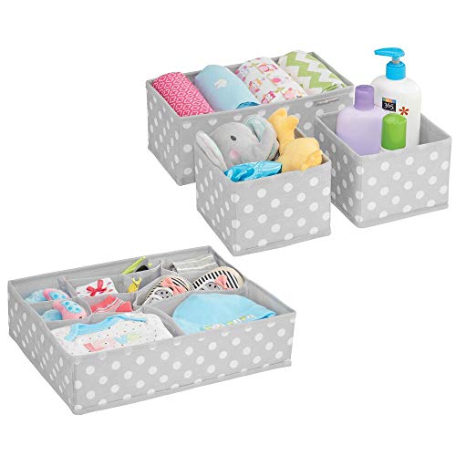 mDesign Juego de 8 organizadores para armarios de tela – Separadores de cajones con 13 compartimentos – Organizadores de cajones para ropa, cosméticos, pañales, pañuelos o lociones – gris/blanco