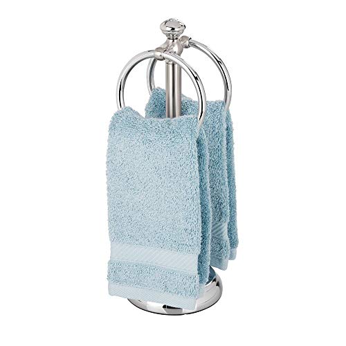 mDesign Moderno toallero para baño de metal pequeño – Colgador de toallas inoxidable con dos aros – Toallero de lavabo ideal para baño de huéspedes – Accesorios de baño sin taladro – plateado
