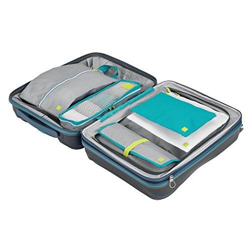 mDesign Neceser de Viaje para Colgar – Bolsa de Aseo Colgante en poliéster y plástico – Organizador de baño para Viaje con Cierre de Cremallera y Muchos Bolsillos – Gris/Turquesa/Verde Lima