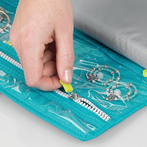 mDesign Neceser de Viaje para Colgar – Bolsa de Aseo Colgante en poliéster y plástico – Organizador de baño para Viaje con Cierre de Cremallera y Muchos Bolsillos – Gris/Turquesa/Verde Lima