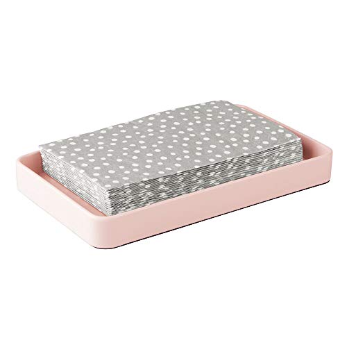 mDesign Organizador de baño – Bandeja de metal moderna – Bandeja decorativa resistente y antideslizante para pañuelos, toallas de invitados, etc. – rosa claro