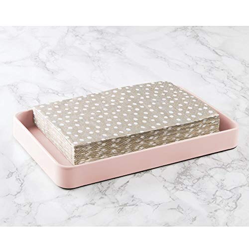 mDesign Organizador de baño – Bandeja de metal moderna – Bandeja decorativa resistente y antideslizante para pañuelos, toallas de invitados, etc. – rosa claro
