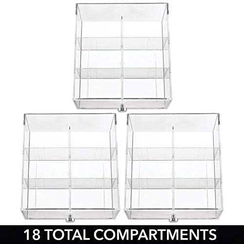 mDesign Organizador de cocina con 3 cajones de plástico – Mini cajonera para bolsas de té, sobres de café, edulcorantes y más – Caja de té en plástico con 18 compartimentos – blanco y transparente