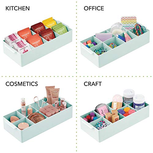 mDesign Organizador de Maquillaje con 8 apartados – Caja con Compartimentos para Guardar cosméticos, pintaúñas, labiales y más – Expositor de Maquillaje con Asas para Lavabo o cómoda – Verde Menta