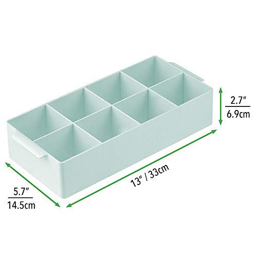 mDesign Organizador de Maquillaje con 8 apartados – Caja con Compartimentos para Guardar cosméticos, pintaúñas, labiales y más – Expositor de Maquillaje con Asas para Lavabo o cómoda – Verde Menta