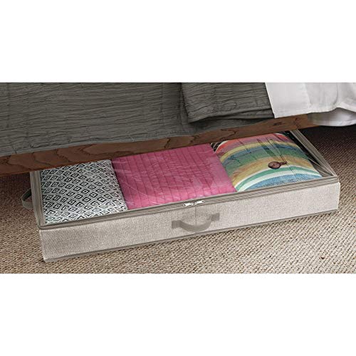 mDesign Organizador de ropa y zapatos para ubicar debajo de la cama – Guarda zapatos de polipropileno – Cajones bajo cama con tapa transparente y cierre con cremallera – beige
