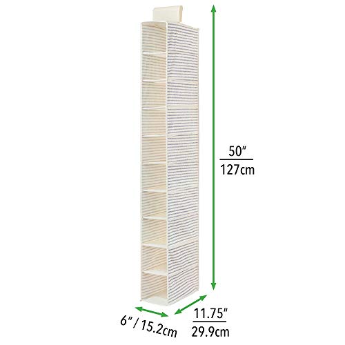 mDesign Organizador de zapatos para armario – Muebles zapateros para colgar con 10 compartimentos – Estanterías para zapatos, bolsos o carteras para ahorrar espacio con diseño de rayas – blanco y azul