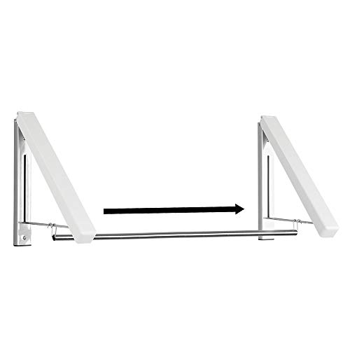 mDesign Perchero de pared para la lavandería, el baño o el dormitorio – Práctico colgador de ropa de metal para la ropa de la tintorería – Escuadra metálica de pared para perchas de ropa – blanco