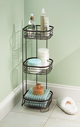 mDesign Repisa para baño - Esquinero autoportante - Estantería para ducha y baño - Balda para baño con tres estantes para champú, jabón y más - En metal resistente - color bronce