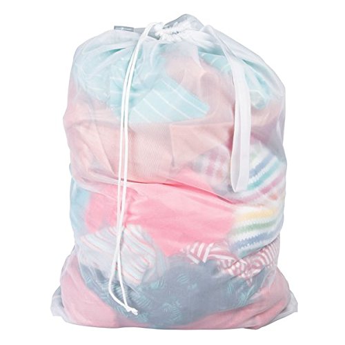 mDesign Saco para ropa sucia – Práctica bolsa para la colada de tejido de red transpirable – Para ropa húmeda y seca – Duradera bolsa de lavado para la lavadora – Bolsa de ropa para viajes – blanco