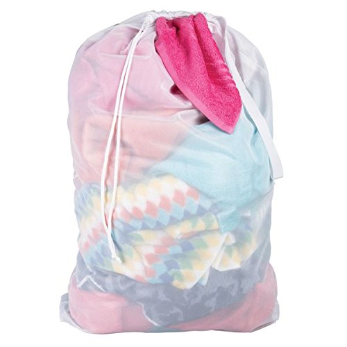 mDesign Saco para ropa sucia – Práctica bolsa para la colada de tejido de red transpirable – Para ropa húmeda y seca – Duradera bolsa de lavado para la lavadora – Bolsa de ropa para viajes – blanco