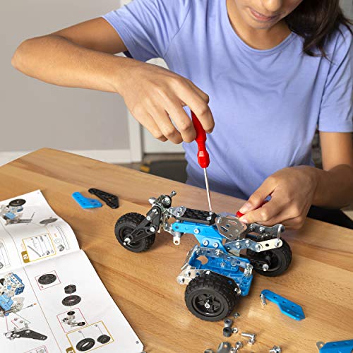 Meccano 15 in 1 Set Off Road Rally - Juego de construcción de varios modelos de vehículos de 242 pieza(s), Metal y Plástico, Colores Azul ( Plata y Negro)