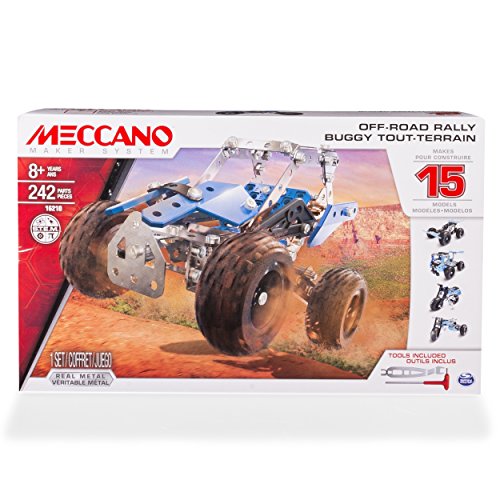 Meccano 15 in 1 Set Off Road Rally - Juego de construcción de varios modelos de vehículos de 242 pieza(s), Metal y Plástico, Colores Azul ( Plata y Negro)